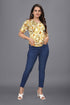 OWO THE LABEL women top chain print short sleeve yellow color v neck satin fabric (OTLTPS2003)